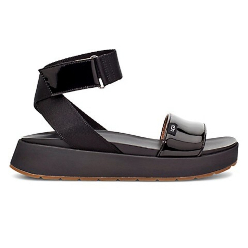 UGG Lennox black leather ankle strap platform sandals womens sz 7